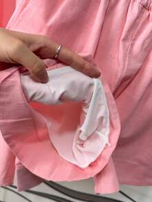 Linen Shirt And Shorts Set (2 Pieces), Lined With Elastic. - merah muda terang - View 6