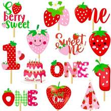 DBerry Sweet One Centerpiece Sticks Strawberry First Party Table Topper 22Pcs Berry 1st Birthday Party Decoration Strawberry Sweet One Table Centerpieces For Fruit Theme Baby Shower Plies - như hình ảnh - Xem 2