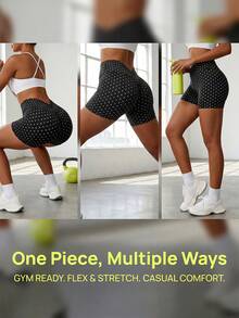TCVC Women's Seamless Polka Dot Contrast Color High Waist Slimming Lifting Sports Shorts, V-Shaped Waist Peach Butt High Elasticity Fitness Cycling Pants, One-Piece Waist Shaping Yoga Pants, Suitable For Yoga, Fitness, Running, Cycling, Aerobics, Home, Commuting And Other Scenarios - Black and White - View 6