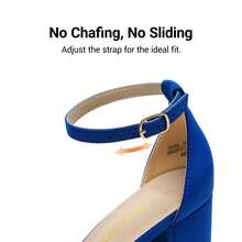 Women Ankle Strap Low Heel Pump Sandals - Open Toe, Chunky Block Heel, Comfortable Pump Shoes With Adjustable Ankle Strap For Casual And Formal Wear, For Party, Wedding, Prom - Xanh đậm - Xem 7