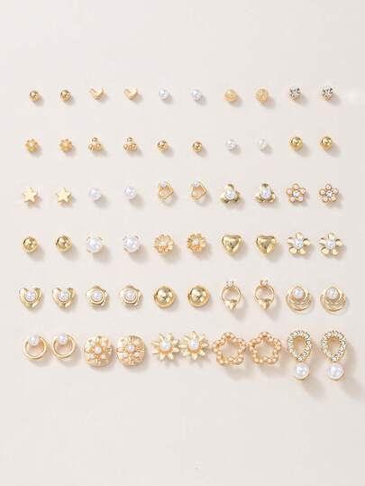 30 pares/set de aretes con patrones surtidos de mariposa, estrella, corazón y flor, aretes de botón delicados adecuados para mujeres en uso diario, casual, de viaje, salidas, un conjunto de joyas ideal como regalo para amigos y festivales