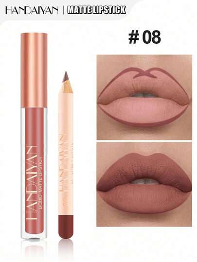  Ensemble crayon à lèvres et brillant à lèvres HANDAIYAN, brillant à lèvres non collant, rouge à lèvres mat et waterproof, crayon à lèvres velours, brillant à lèvres + crayon à lèvres, maquillage du visage, cosmétiques, convient aux femmes, idéal pour l'hiver/le printemps, convient comme cadeau d'anniversaire/Saint-Valentin/Fête des mères, essentiel pour les fêtes de carnaval, meilleure sélection de couleurs