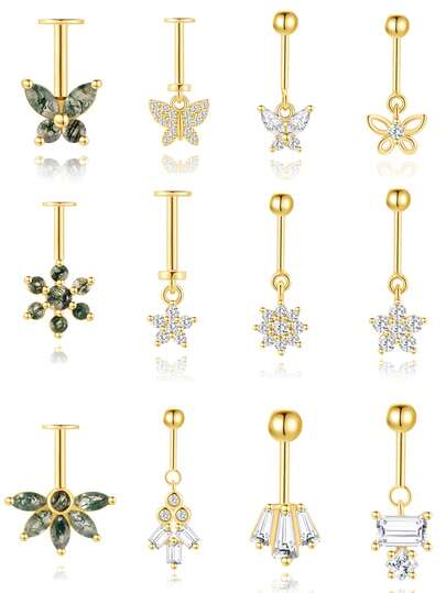 EleRunis 1 pieza Pendiente de plata de ley 925 con mariposa y flor asimétrica vertical para perforación de cartílago y hélix, joyería para mujer para uso diario, boda, fiesta, compromiso, madre, aniversario, Día de San Valentín