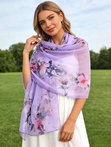 1 pièce Étole/Paréo floral à l'encre, printemps/été, polyvalent pour le trajet, la protection solaire, les vêtements extérieurs, convient pour toutes les saisons, cadeau élégant, indispensable pour les voyages, vacances - Multicolore - Voir 5