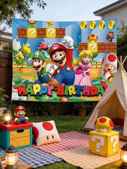 Sega 75*95cm Cartoon Theme Backdrop Fabric, Suitable For Birthday Party, Anniversary Celebration, Outdoor Dining, Birthday Party Supplies, Valentine's Day, Thanksgiving, New Year And Birthday Party Decoration Backdrop Fabric, Party Decoration Supplies
