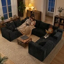 138'' Modular Sectional Couches For Living Room,Cloud BonelessCompressed Sectional Sofa,Oversized U Shaped8 Seater Upholstered Memory Foam Sofa, No Assembly, Corduroy Fabric,Furniture Living Room - Nhiều màu - Xem 3