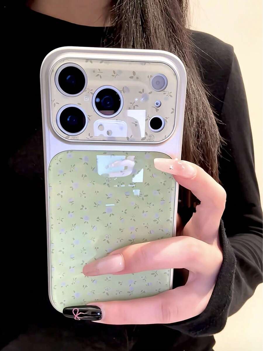 Ốp lưng điện thoại Flower Spring Ins Fresh Green Base Blue Floral 17, ốp acrylic mạ điện 16 Pro Max 15 New 14 chống rơi, rất thời trang 17 Pro - màu xanh lá - Xem 1
