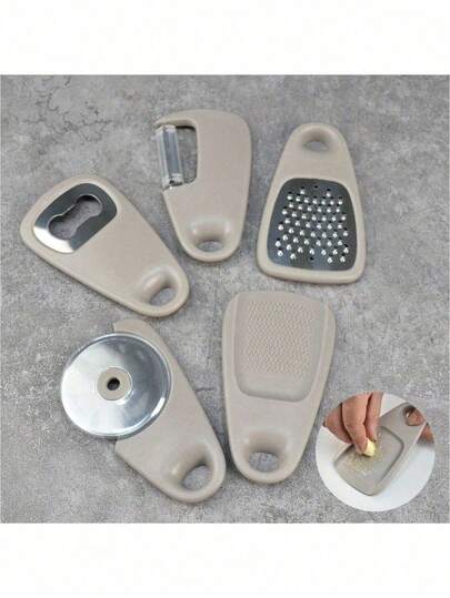 Bộ 5 dụng cụ nhà bếp màu xám, tiết kiệm không gian, có thể xếp chồng lên nhau, dùng được trong máy rửa chén, lý tưởng cho nhà bếp nhỏ và xe RV/cắm trại, đa năng để chuẩn bị thức ăn trong kỳ nghỉ - Chất liệu kim loại, không cần điện, phụ kiện nhà bếp thiết yếu cho xe RV | Màu xám trang nhã | Bộ dụng cụ nhà bếp, bộ đồ dùng nhà bếp