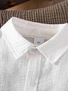 Young BoyClassic Preppy Casual Party Pageboy Pocket Applique White Formal Long Sleeve Shirt - White - View 3