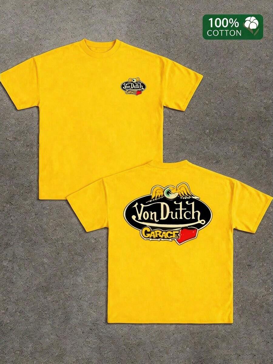 Men's Casual Short-Sleeved T-Shirt, Combining Automotive And Motorcycle Art With Modern Design, Featuring Iconic Patterns – The Perfect Christmas Gift For Motorcycle Enthusiasts.-Unisex Summer Casual Vintage Cotton Printed T-Shirts For Couples - Yellow - View 1