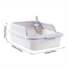 Durable Cat Litter Box With High Wall Design Semi-Enclosed Structure Included Scoop Small Medium Large Cats Rabbits - Grey - View 1