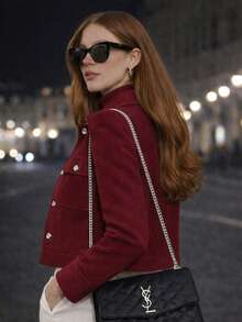 Women's Short Soft Bomber Jacket, Elegant With Front Buttons, Functional Pockets, Fitted Sleeves, Winter/Autumn Fashion, Casual Chic Look, Comfortable And Modern. - Burgundy - View 5