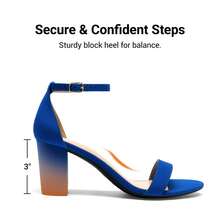 Women Ankle Strap Low Heel Pump Sandals - Open Toe, Chunky Block Heel, Comfortable Pump Shoes With Adjustable Ankle Strap For Casual And Formal Wear, For Party, Wedding, Prom - Xanh đậm - Xem 5