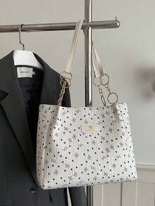 Borsa a tracolla con stampa a stelle all-over, borsa da spiaggia e shopping - Beige - Visualizzare 5