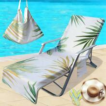 1pc Tropical Leaf Microfiber Beach Chair Cover, With Pocket, Lightweight & Breathable, Ideal For Travel & Beach Vacation, Pool Essential | Summer Style | Portable Beach Mat, Beach Towel - Style4 - View 6