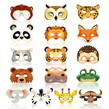 16件套动物面具派对礼品，丛林主题生日派对用品 - 彩色 - 查看 10