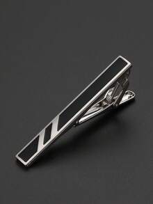 1个条纹长方形珐琅领带夹，简约男士衬衫领带夹 - 彩色 - 查看 8