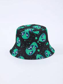 1pc Men's Fashionable Alien Digital Print Reversible Bucket Hat, Suitable For All Seasons Daily Wear - A - View 5