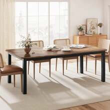 Mesa de comedor estilo granja industrial de 78,7 pulgadas para 6-8 personas, superficie extra ancha con borde biselado moderno, patas de metal negro mate, tablero MDF de alta densidad, fácil montaje - Marrón - Ver 9