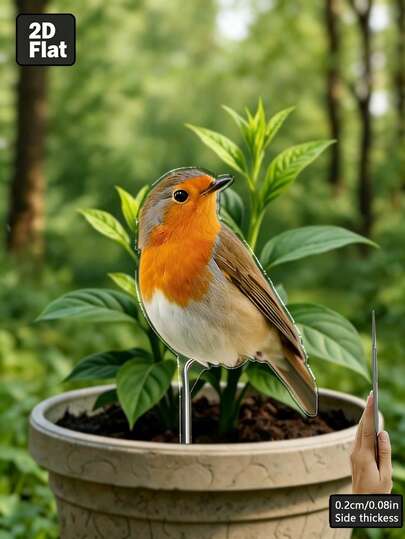 1 st akryl härmfågel-planteringsinsats, trädgårdsdekoration, heminredning, lämplig för alla årstider, älvträdgård, en utmärkt present. 2D-plattutskrift, blombukett, trädgårdsstatyer, verandagåsdräkt, vind- och UV-resistent, ingen ström eller batteri krävs. Gräsmatta- och planteringsmarkör, perfekt för trädgård, rumsdekoration, gräsmatta- och gårdsdekor, väggdekoration, även en perfekt julklapp.