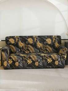 1pc Printed Stretch Sofa Cover, Suitable For All Seasons, Protects Living Room Sofa And Home Decor - Gold - View 9