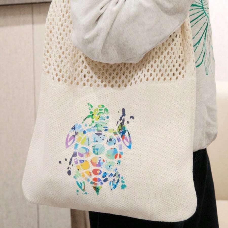 Women's Tote Bag, Large Capacity Knitted Hollow Mesh Beach Bag In Summer Vacation Style, Cute Octopus Pattern, Spring Holiday And Mother's Day Gift For Her - White - View 1