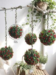 1pc Artificial Rose Flower Ball Hanging Planter, Decorative Faux Greenery With Jute Rope, Bohemian Style Indoor Hanging Decor, Suitable For Living Room, Bedroom, Garden, Farmhouse Home Decor, Indoor Planter, Elegant Flower Ball Hanging Ornament, Ideal For Wedding Or Party Decoration, Great For Balcony, Patio And Window Hanging - Style a - View 10