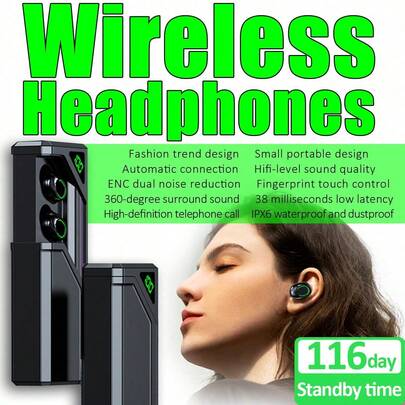 1pc Wireless Earbuds With Digital Display, Retractable Battery Compartment, In-Ear ANC+ENC Dual Noise Cancellation, Multifunctional Waterproof Dustproof Sliding Cover Design, Touch Control Smart Voice Assistant, 360° Surround Stereo, High-Fidelity Sound Quality, Low Latency, Lightweight, Long Battery Life, Auto-Connect, Compact & Portable, Fashionable Design