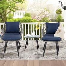 3 Pieces Of Outdoor Vine -Edited Furniture Sets, All -Weather Rattan Chair Chat Combinations, With A Round Table, Suitable For Gardens, Balconies, Backyard, Porch, Deck - 深藍色 - 查看 4