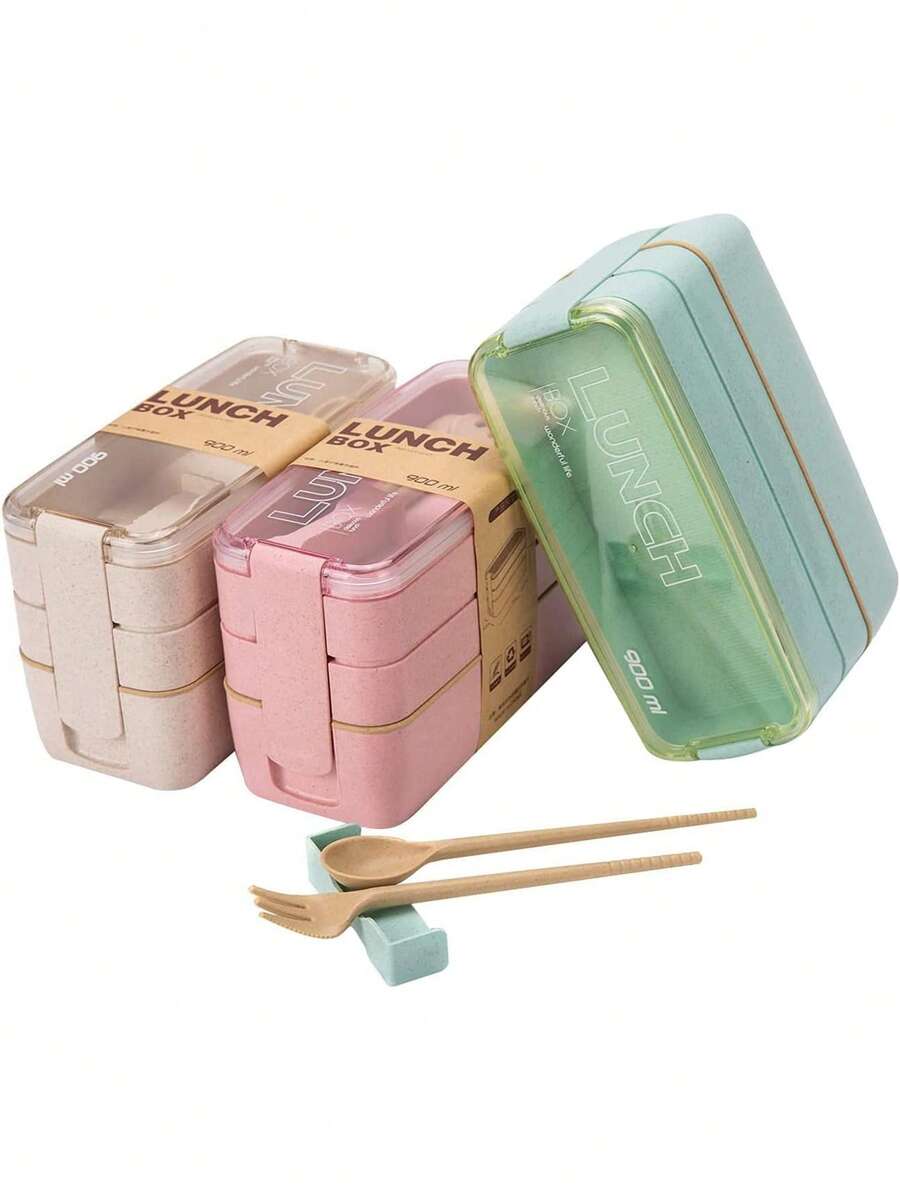 3-In-1 Bento Box Set, 3-Compartment Lunch Container With Utensils, Microwave & Dishwasher , Suitable For Lunch, Snacks, School And Travel, Essential Back-To-School Supplies