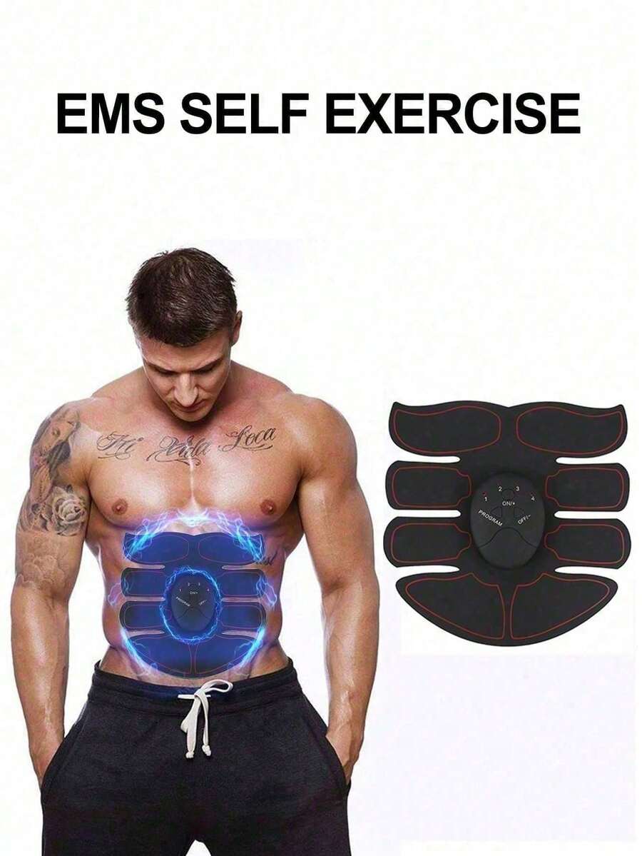 AXH. EMS Abdominal Muscle Stimulator, Fitness Abdominal Muscle Training Pads, Muscle Exercise Device, USB Rechargeable, Home Use For Men - Black - View 1