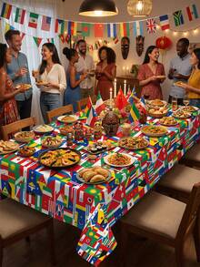 1pc International Flag Print Rectangle Tablecloth, Polyester Waterproof Oil-Proof Washable Table Cover With Scalloped Edge For World Party, Food Festival, Multicultural Event, School Celebration, Kitchen Dining Room Home Decor - View 16