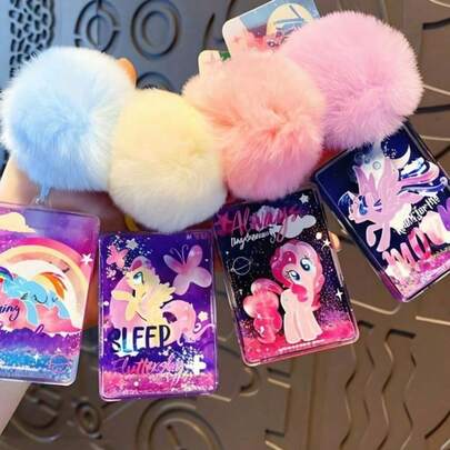 MY LITTLE PONY 1个流沙麻将钥匙扣，带卡通毛球，可爱情侣钥匙圈/包包挂饰。萌趣动漫风配饰。送给年轻人和朋友的完美生日、圣诞节和情人节礼物。适合家居装饰、派对和开学季。