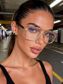 1 Pair Unisex Korean Metal Frame Pilot Rimless Clear Lens Glasses, Suitable For Outdoor Hiking, Daily Life, TV Watching, Gaming, Smartphone Accessories, Workplace - Jin Ping - View 1