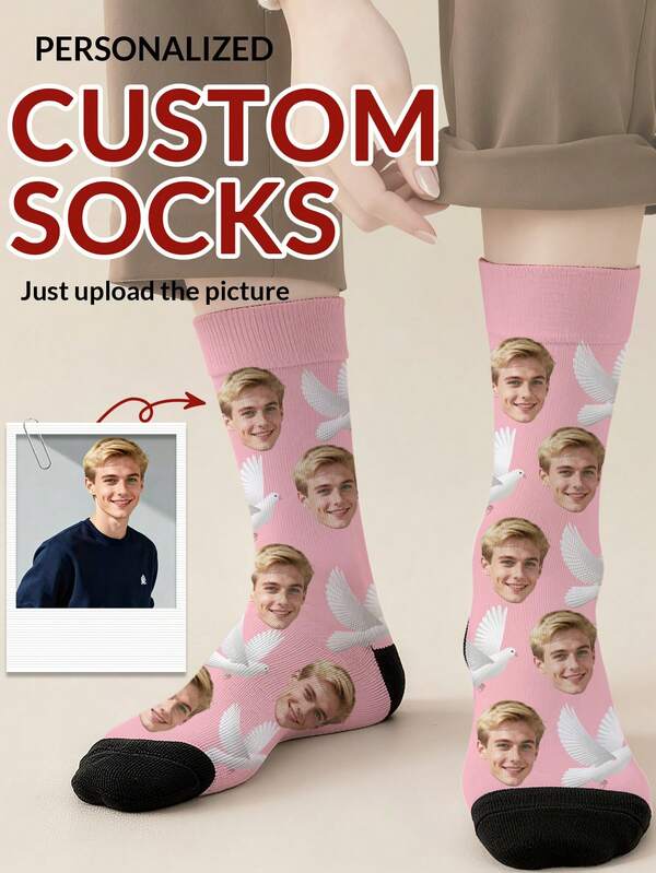 1 Pair Customizable Mid-Calf Socks, Can Print Any Face On The Socks, Personalized Photo Socks, Interesting Custom Mid-Calf Socks, Suitable For Occasions Like Valentine's Day, Birthday, Etc. Personalized, Fun, Colorful, Creative Cartoon Design, Holiday Gift, Comfortable & Breathable, Enhances Home Atmosphere, Fashionable , Suitable For Men & Women, Anime, Easter, Multi-Color Fun Socks