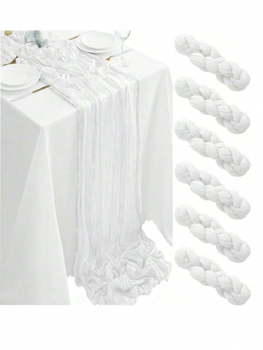 1 pieza Camino de mesa de estilo bohemio de gasa de poliéster, mantel de unicolor, camino de mesa para boda, tela decorativa para mesa de fiesta, camino de mesa rústico y transparente adecuado para decoración de bodas y fiestas - Blanco - Ver 1