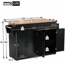 Serving Trolley With Folding Tabletop, 120x46(70)X91 Cm, White, With Wheels And Interchangeable Wooden Legs, Ideal For Kitchen And Dining Room. - Black - View 7