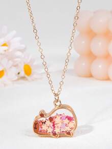 1 chiếc vòng cổ mặt dây chuyền hình chuột lang nước dễ thương với trái tim/ngôi sao đính kim sa, món quà trang sức tuyệt vời dành cho bạn thân nữ. - Nhiều màu - Xem 14