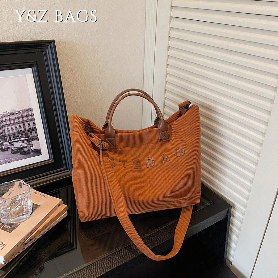 Un nouveau sac à main élégant en velours côtelé pour femme : un sac bandoulière spacieux, idéal au quotidien, en voyage, pour les trajets domicile-travail, le shopping et les sorties au restaurant. Ce sac multifonctionnel est un cadeau parfait pour la famille et les amis. - Tabac - Voir 1