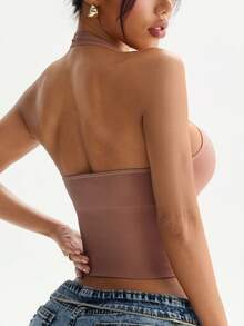 Single Piece/Set Women's Sexy Hanging Neck Without Steel Ring, Daily Bra With High Elasticity And Beautiful Back, Shaping Body And Waist, Integrated Women's Bra Meets The Needs Of Daily Internal And External Dressing For Dating And Gatherings - 琥珀色 - 查看 3