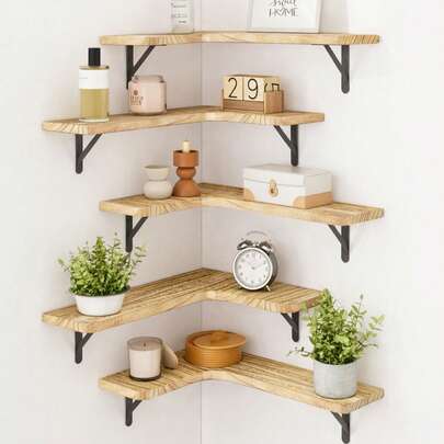 1pc/5pcs Rustic Metal Corner Shelf, Suitable For Bathroom, Kitchen, Living Room And Bedroom Decor, Designed For Corner Space, Display Art Pieces And Storage Items, Maximize Corner Space Utilization