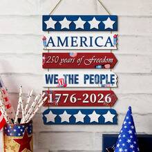 Colgador de puerta de madera, artesanía creativa para el Día de la Independencia de Estados Unidos, decoración rústica para el hogar - Multicolor - Ver 7