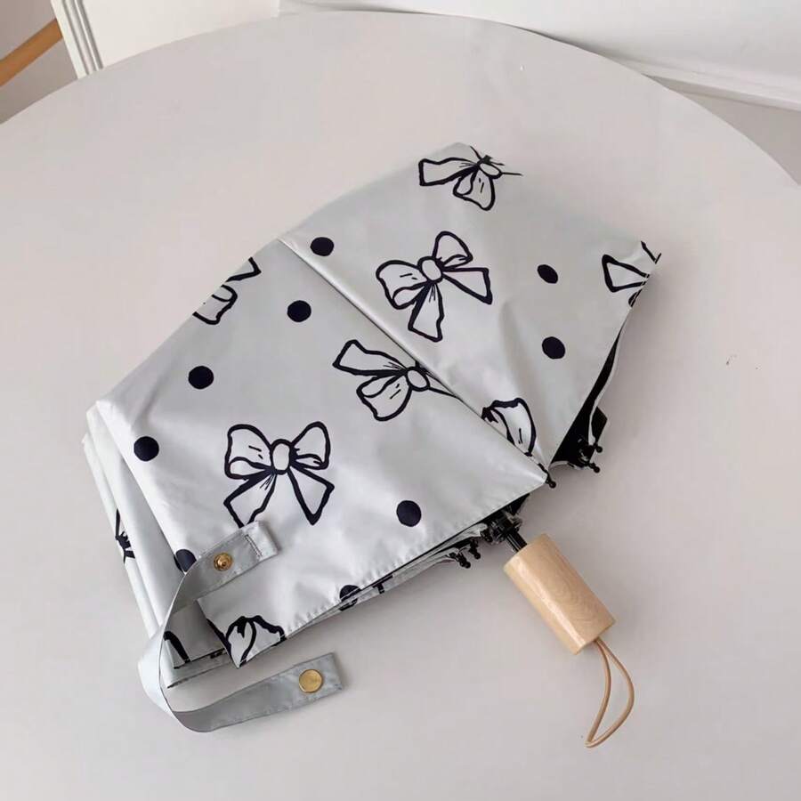 Bowknot Series Minimalist Fashion 8-Bone Black Coating UV Protection Folding Umbrella, Suitable For Sunny And Rainy Days,Outdoor,Garden,Travel Essentials - Bow - View 1