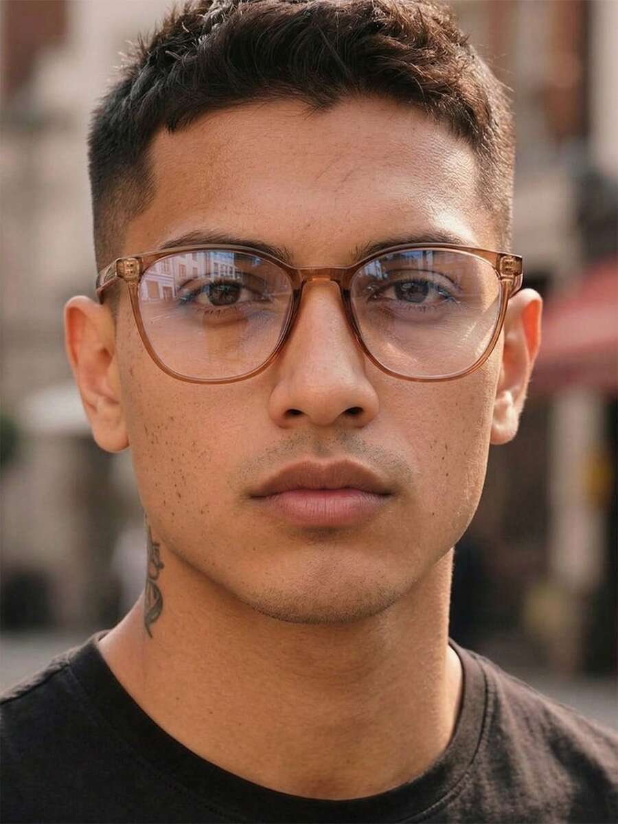 1 Pair Men's Square Frame PC Optical Glasses, Versatile Daily Commute Style - Cold Tea - View 1