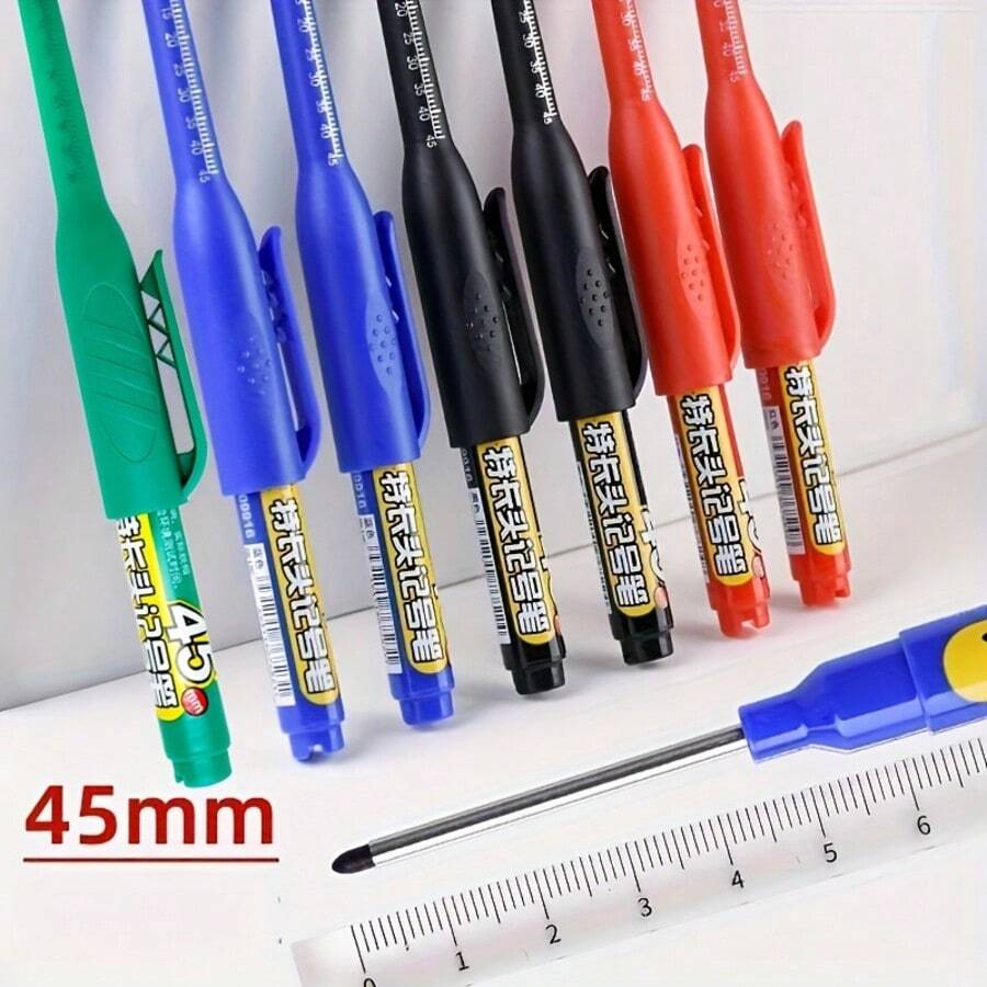 1/5pcs 1.77 Inch Long Tip Deep Hole Marker, Multi-Surface Use, Suitable For Woodworking, Bathroom Woodworking, Synthetic Leather, Glass, Stone, Metal, Ceramic - Multi-Purpose Professional Marker (Random Color) Random New/Old Packaging