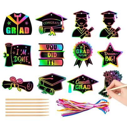 36pcs Graduation Party Decorations, Includes Graduation Cap, Gown, Diploma, Medal, Star Patterns, DIY Graduation Party Decor, Graduation Ceremony Decorations, Hanging Ornaments, Suitable For School, Classroom, Birthday, Holiday And Party Craft Making Materials, Fun Party Supplies