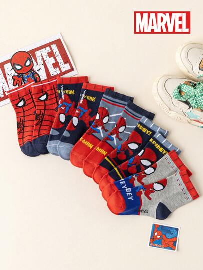  1/5/10 Đôi tất trẻ em, tất siêu anh hùng Người Nhện, tất cao đến bắp chân cho bé trai, hoạt hình Hàn Quốc, thích hợp cho mùa thu/đông, tất nhân vật Người Nhện & Siêu anh hùng cho bé gái, tất Marvel