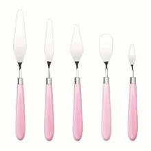 5pcs Stainless Steel Palette Knives Set, Professional Art Scraper Kit, Oil Painting Accessories For Color Mixing And Scraping, Plastic Handle Design, Suitable For Canvas Acrylic Painting - Single Plastic Handle, Pink - View 2
