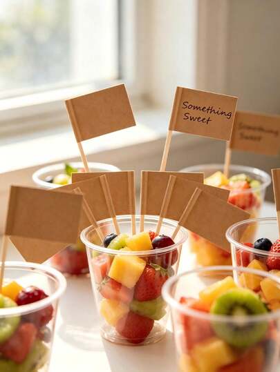 50PCS/1pack DIY Blank Food Label, Toothpick Flag Cheese Label, Cake Decoration, Buffet Cheese Label, Suitable For Cooked Food Platter Cheese, Indoor And Outdoor Party Supplies, Table Decoration, Beach Wedding Birthday Party Supplies