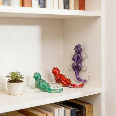 1PC Handcrafted Natural Crystal Resin Gecko Figurine, Spiritual Animal Ornament For Home Decor, Christmas Thanksgiving Gift For Animal Lovers